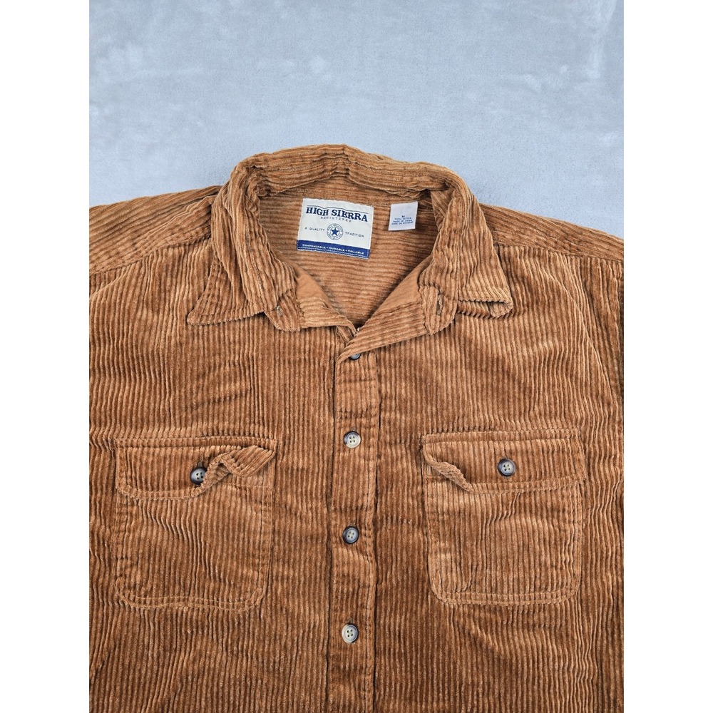 High Sierra Corduroy Shirt Mens Size M Brown Long Sleeve Button Up Pockets Heavy